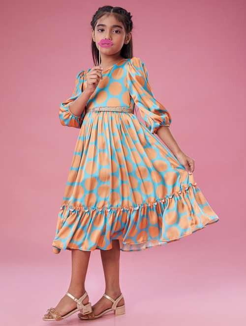 girls polka doted puff sleeve tiered dress - 22143116 -  Standard Image - 0