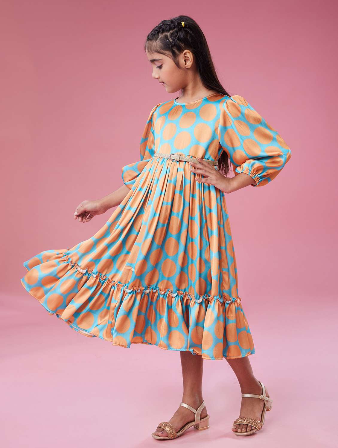 girls polka doted puff sleeve tiered dress - 22143116 - Standard Image - 3
