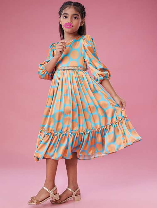 girls polka doted puff sleeve tiered fit & flare dress - 22143117 - Standard Image - 0
