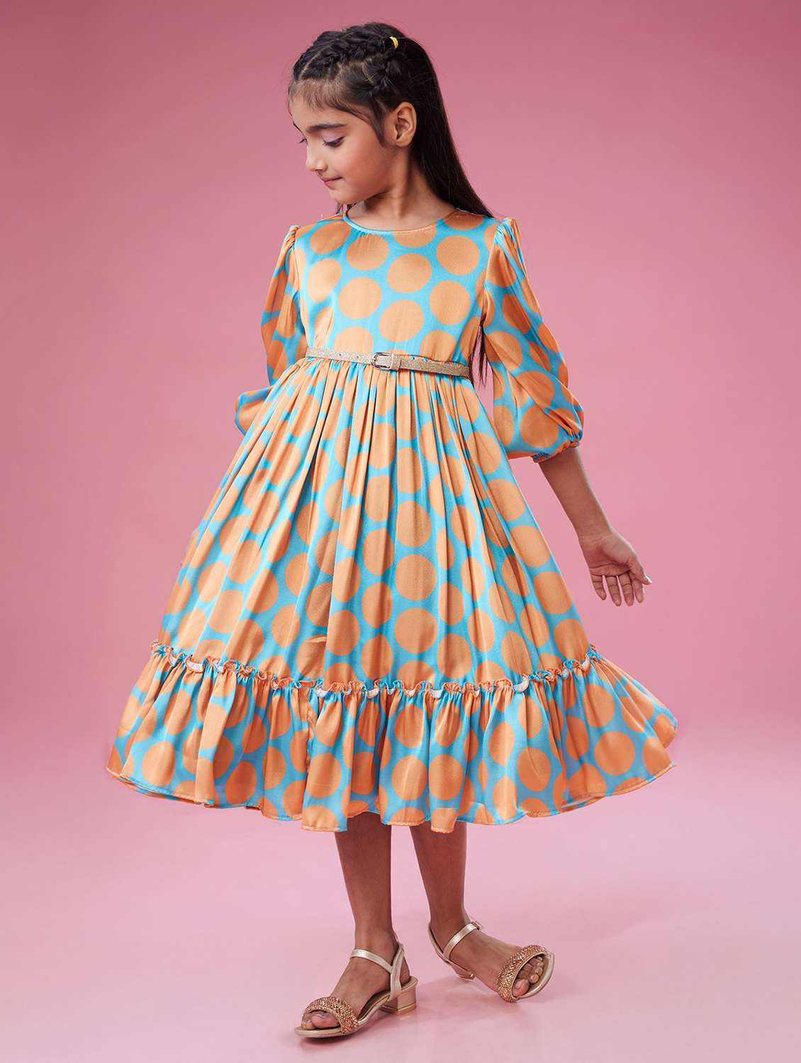 girls polka doted puff sleeve tiered fit & flare dress - 22143117 - Standard Image - 3