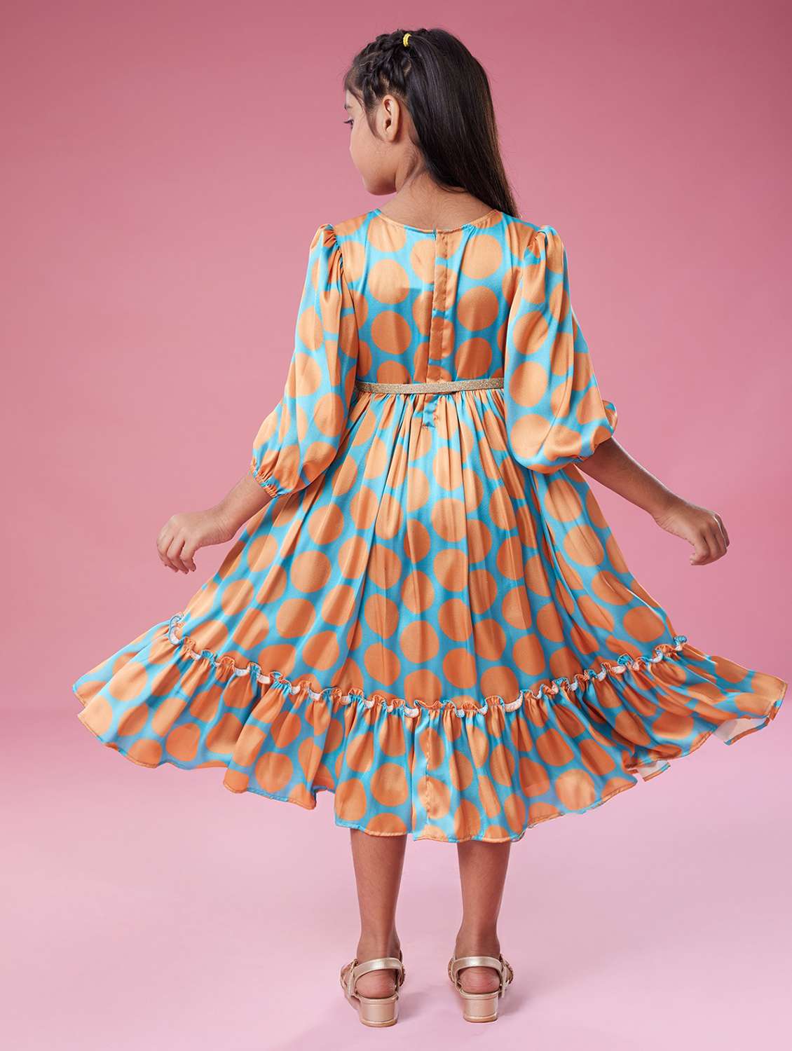 girls polka doted puff sleeve tiered fit & flare dress - 22143117 - Standard Image - 5