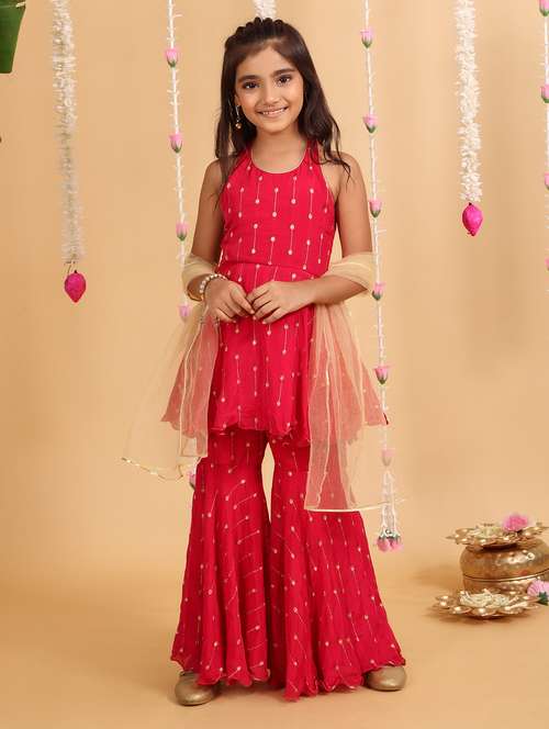 girls embellished kurta and sharara with dupatta set - 22143139 -  Standard Image - 0
