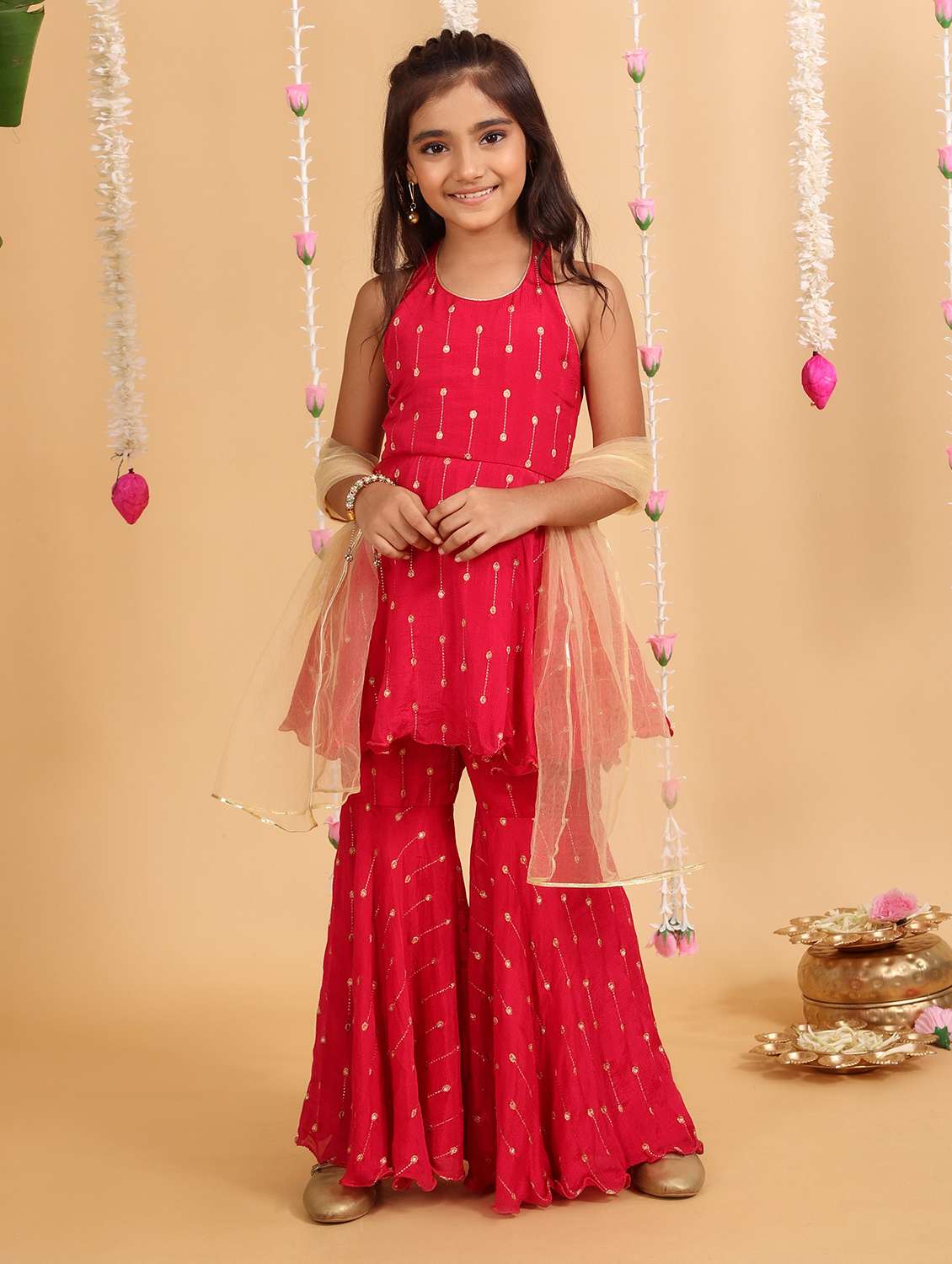 girls embellished kurta and sharara with dupatta set - 22143139 -  Zoom Image - 0