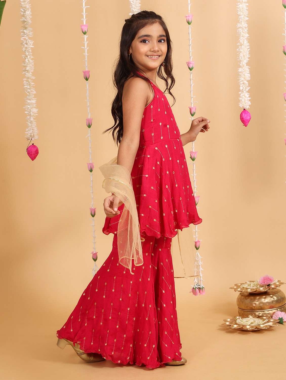 girls embellished kurta and sharara with dupatta set - 22143139 - Standard Image - 3