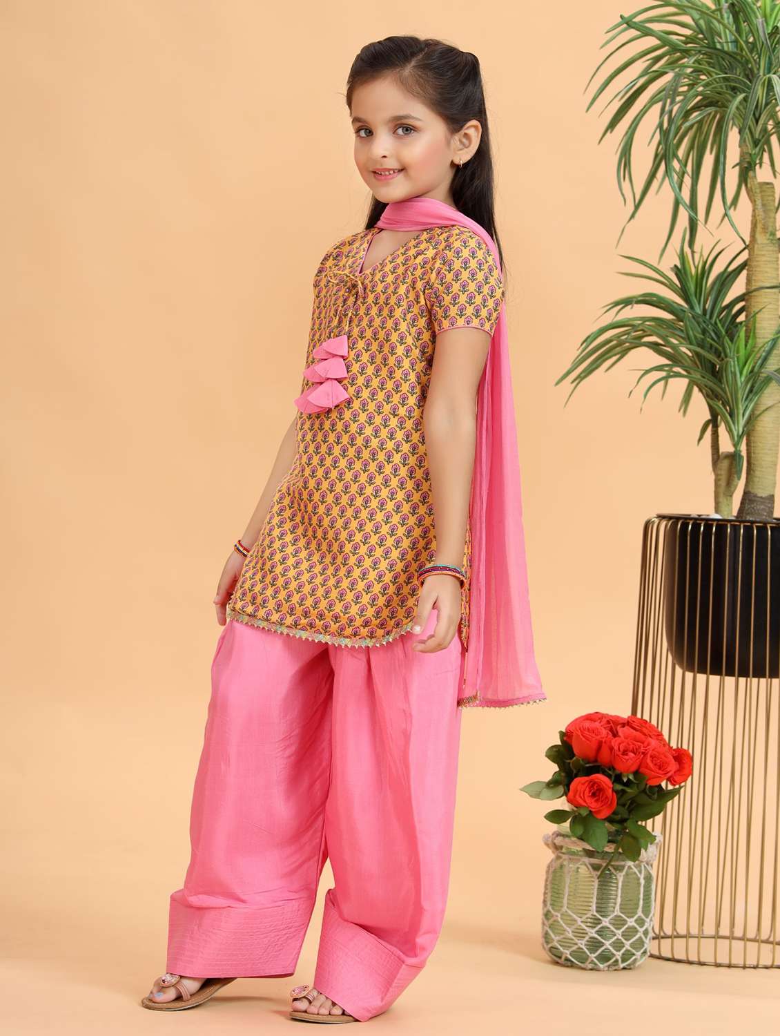 girls printed kurta and salwar with dupatta set - 22143144 -  Standard Image - 3