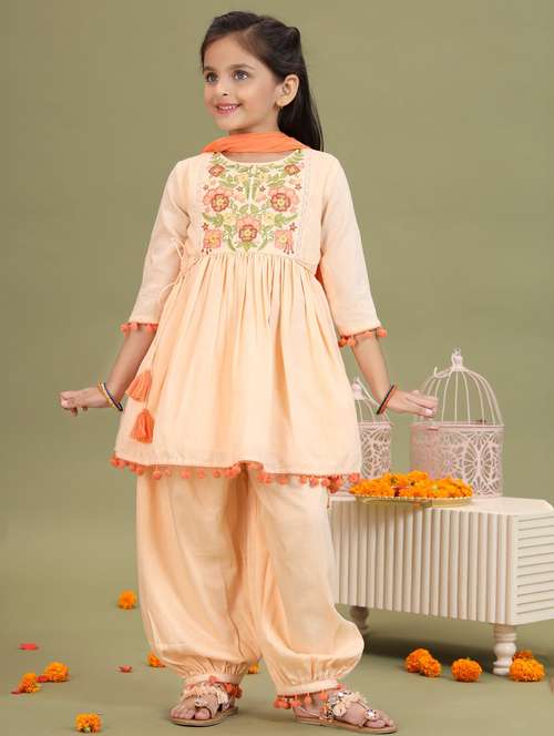 girls embroidered kurta and salwar with dupatta  - 22143146 -  Standard Image - 0