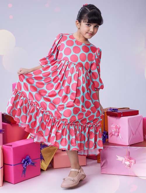 girls polka doted puff sleeve tiered dress - 22143148 -  Standard Image - 0