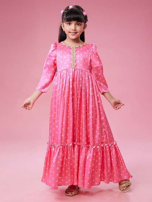 girls printed puff sleeve tiered dress - 22143149 - Standard Image - 0