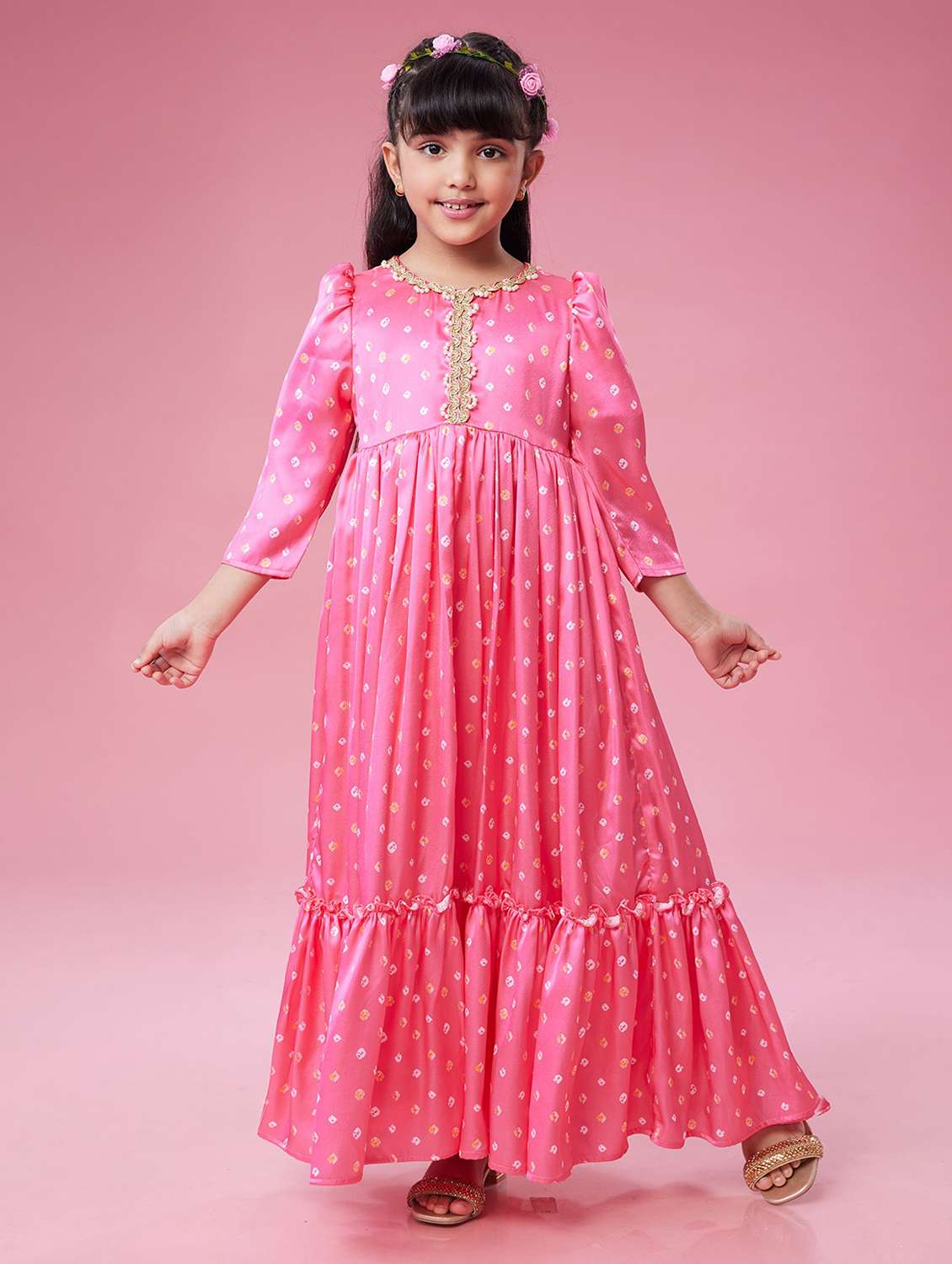 girls printed puff sleeve tiered dress - 22143149 - Zoom Image - 0
