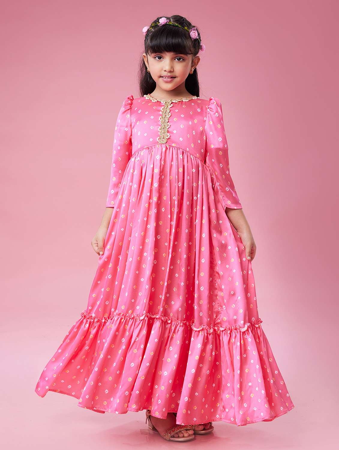 girls printed puff sleeve tiered dress - 22143149 - Standard Image - 3