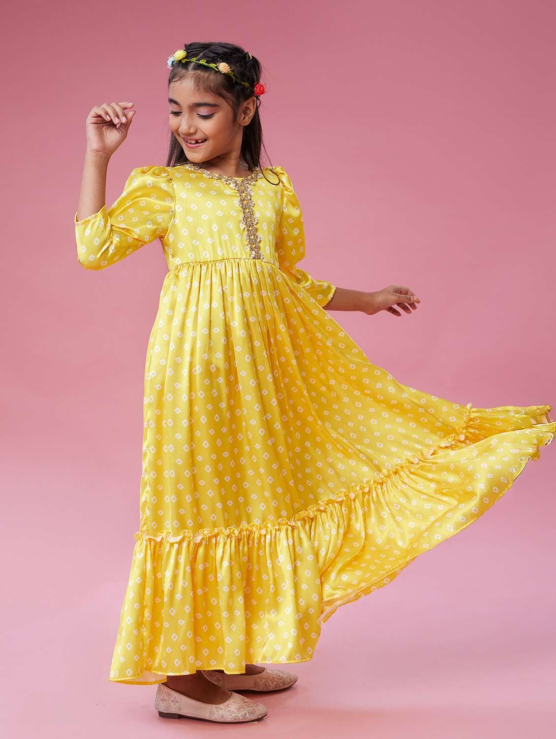 girls printed puff sleeve tiered dress - 22143151 -  Standard Image - 3
