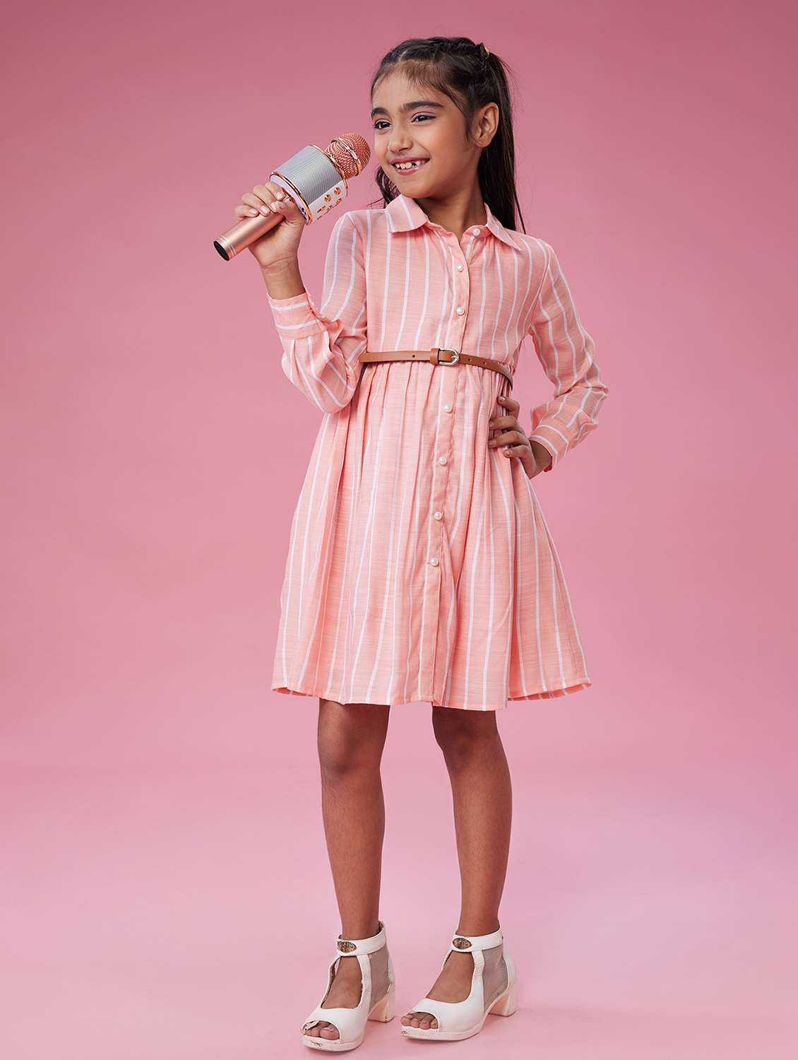 girls striped collared long sleeve shirt dress - 22143153 - Standard Image - 3