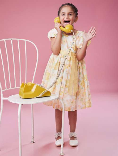 girls printed puff sleeve fit & flare dress - 22143154 -  Standard Image - 0