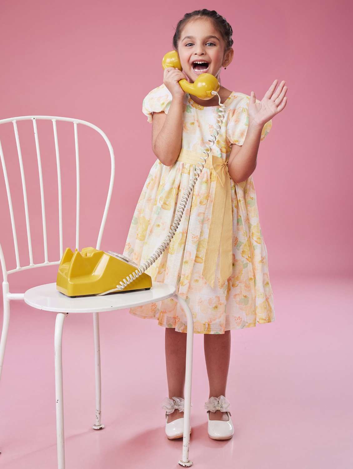girls printed puff sleeve fit & flare dress