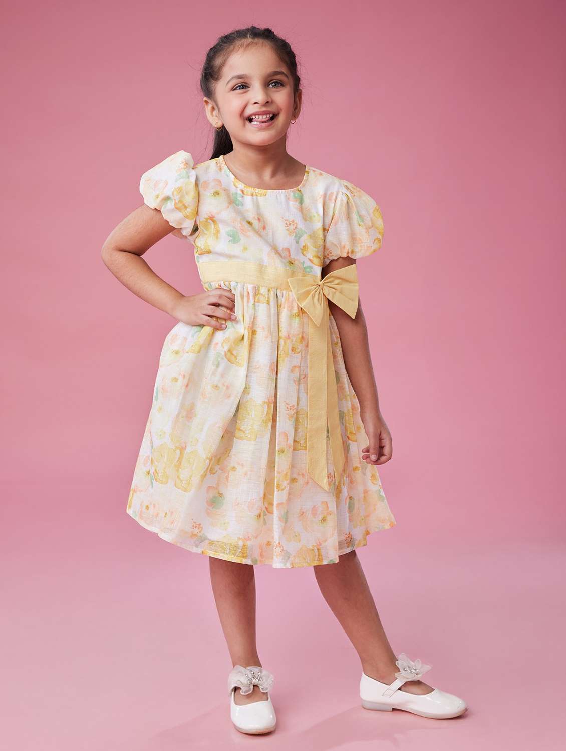 girls printed puff sleeve fit & flare dress - 22143154 - Standard Image - 3
