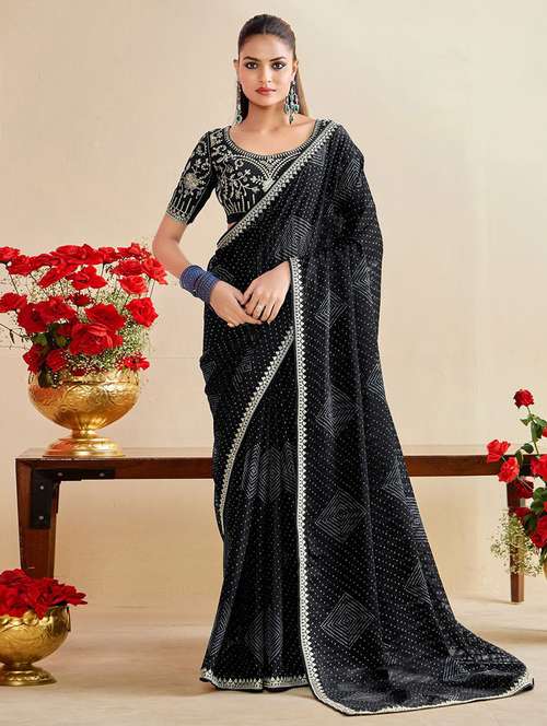 women bandhani printed saree with blouse - 22143159 -  Standard Image - 0