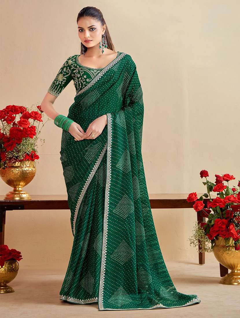 women bandhani printed saree with blouse