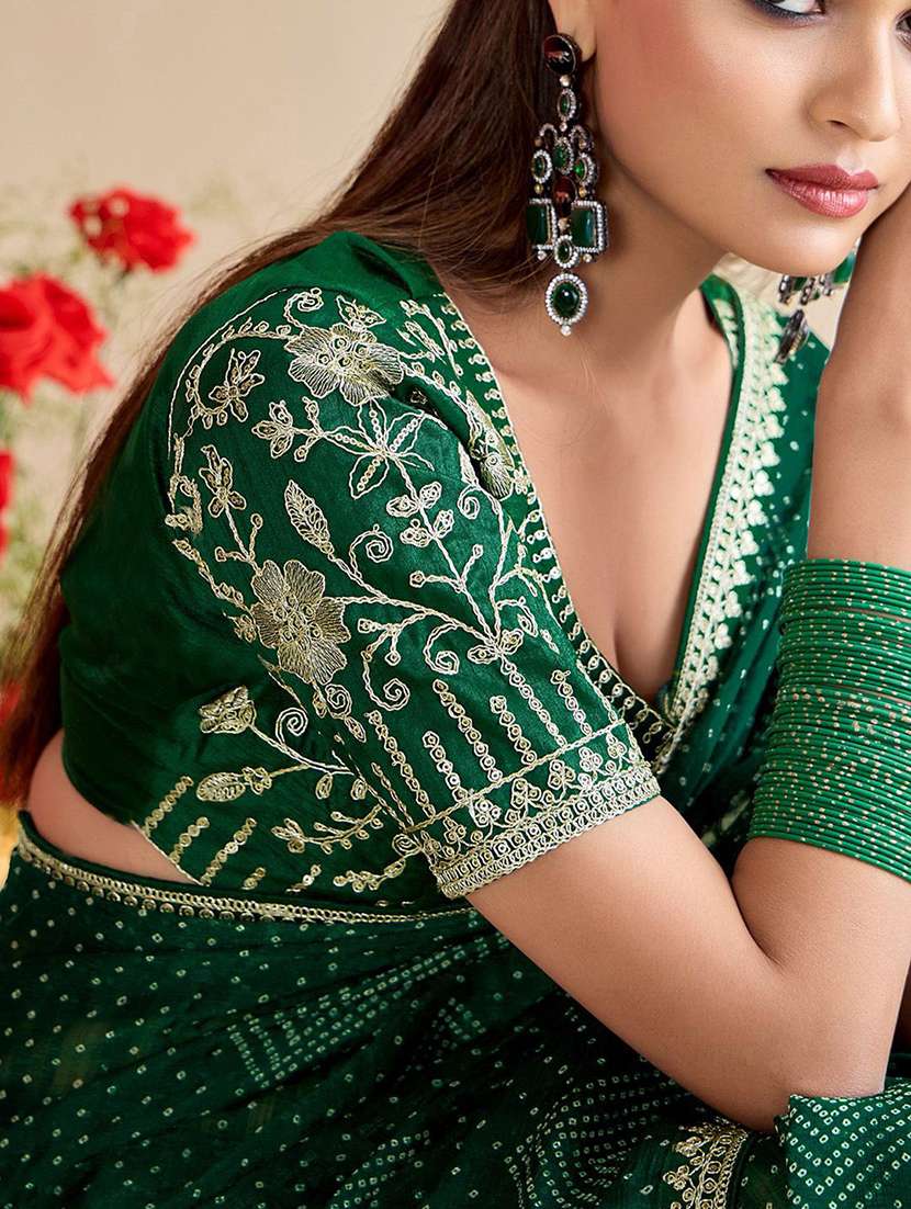 women bandhani printed saree with blouse - 22143160 -  Standard Image - 3