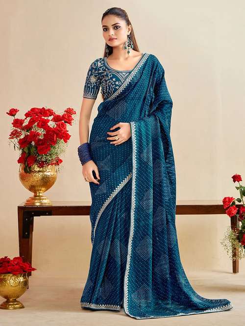women bandhani printed saree with blouse - 22143162 -  Standard Image - 0