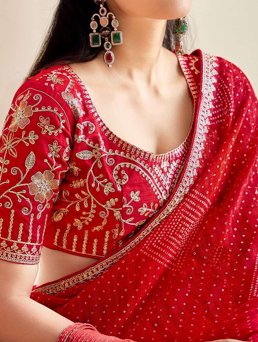 women bandhani printed saree with blouse - 22143165 - Standard Image - 3