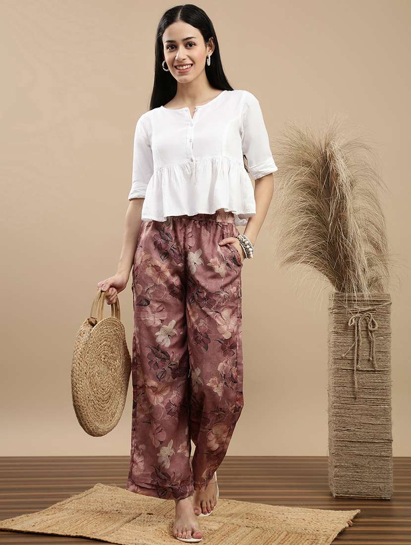 women printed mid rise straight palazzo - 22143262 - Standard Image - 3