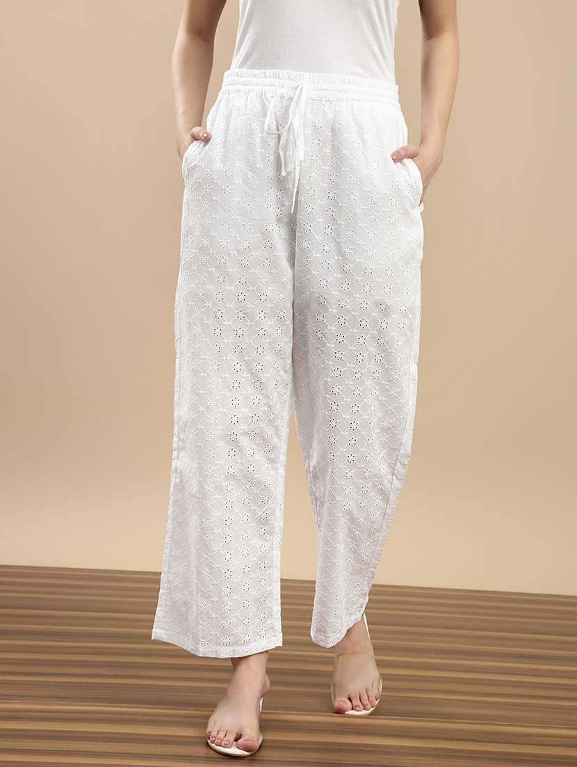women embroidered mid rise straight palazzo
