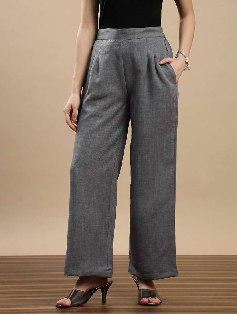 women solid mid rise straight palazzo - 22143265 -  Zoom Image - 0