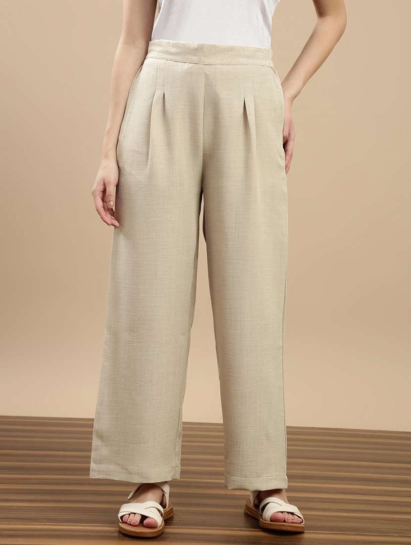 women solid mid rise straight palazzo - 22143266 - Zoom Image - 0