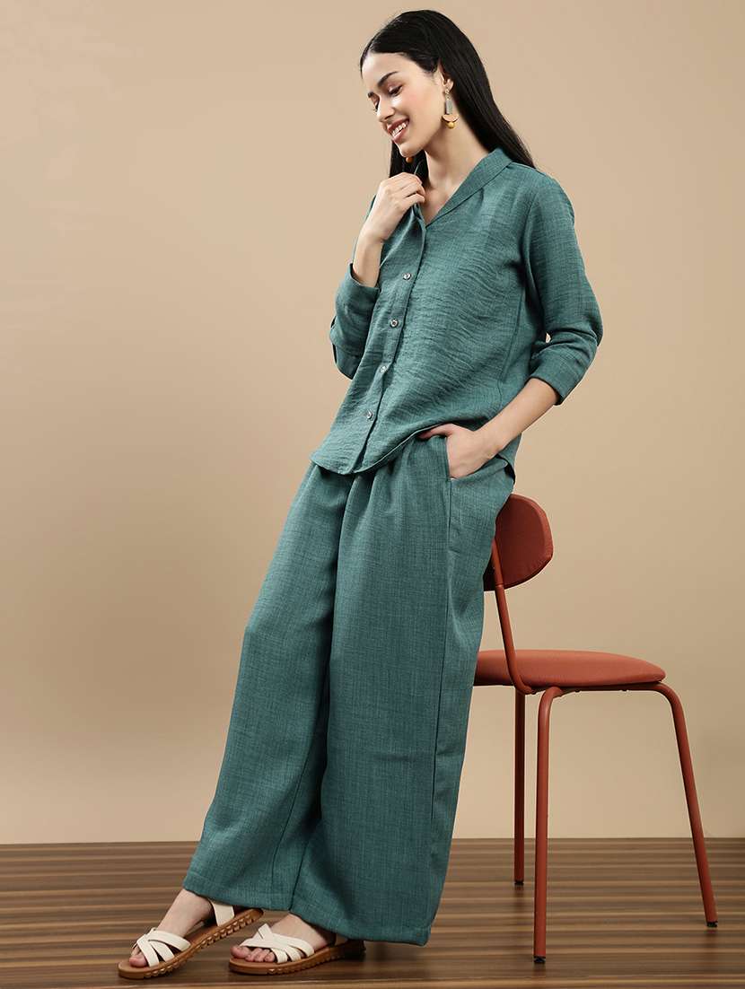 women solid mid rise flared palazzo - 22143268 - Standard Image - 3