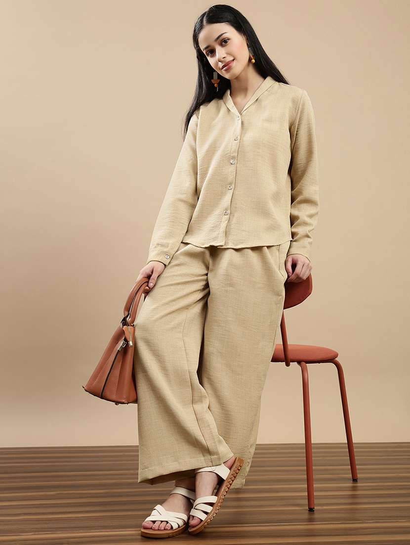 women solid mid rise flared palazzo - 22143269 - Standard Image - 3