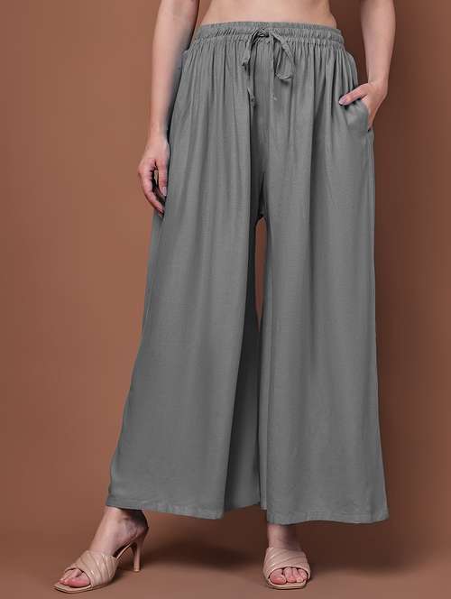 women solid mid rise flared palazzo - 22143419 -  Standard Image - 0