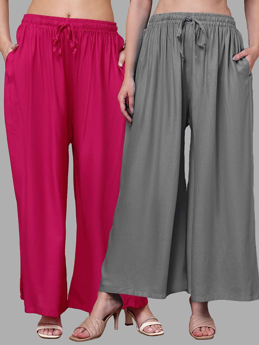 women pack of 2 solid mid rise flared palazzo