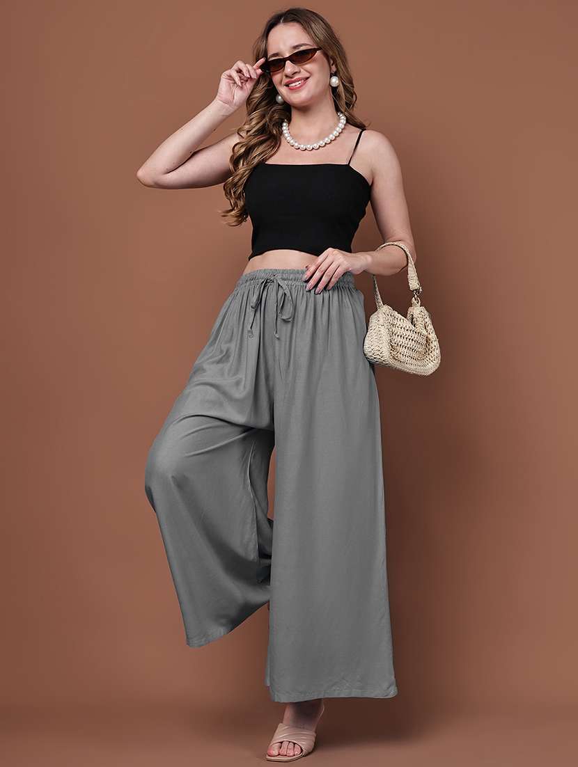 women pack of 2 solid mid rise flared palazzo - 22143454 -  Standard Image - 3