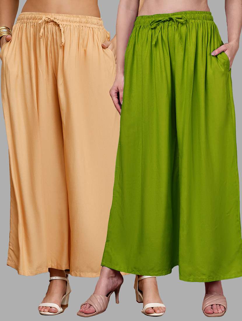 women pack of 2 solid mid rise flared palazzo