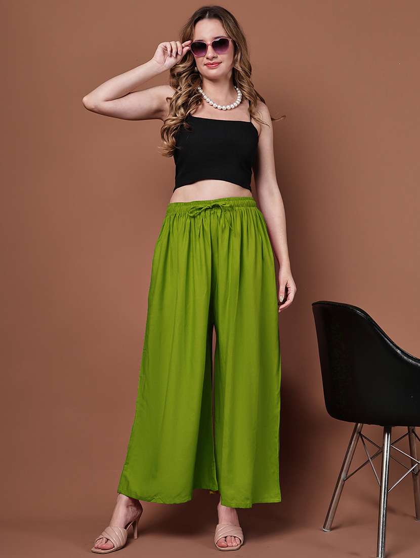 women pack of 2 solid mid rise flared palazzo - 22143469 -  Standard Image - 3