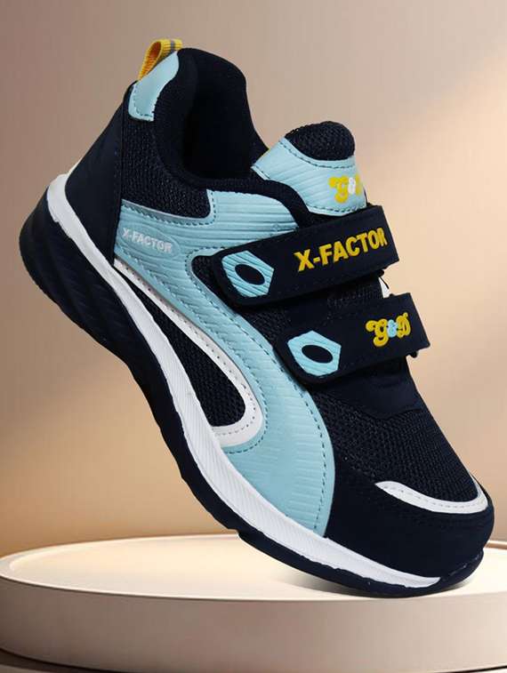 boys navy blue synthetic leather sports shoe