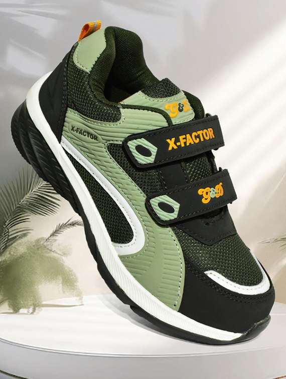 boys olive synthetic leather sports shoe