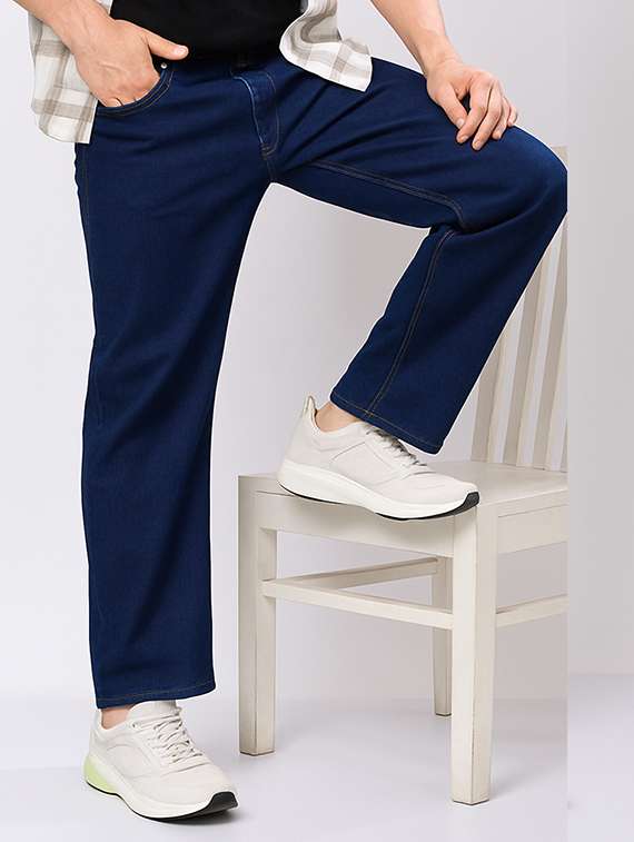 men plain mid rise full length jeans