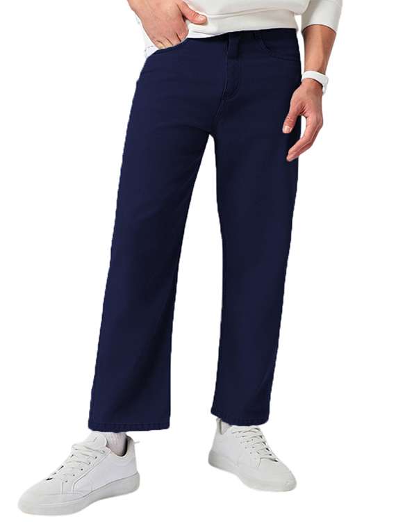men plain mid rise full length jeans
