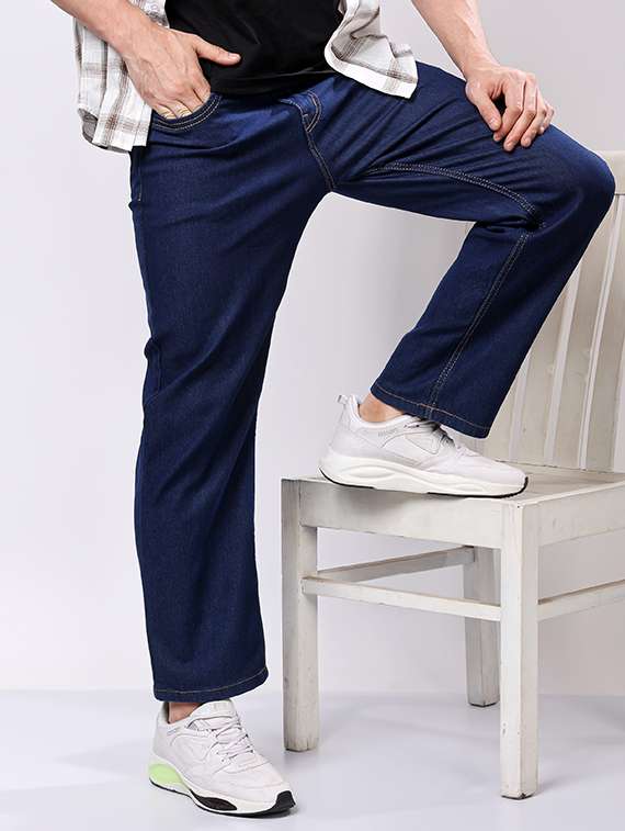 men plain mid rise full length jeans