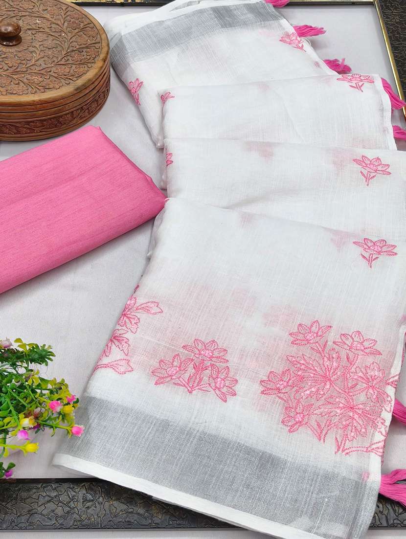 women solid with work embroidered saree with blouse - 22143623 -  Standard Image - 3