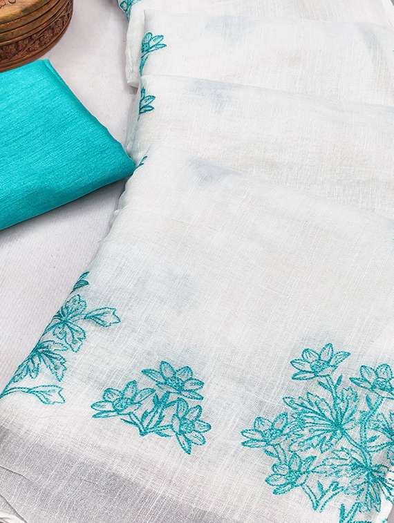 women solid with work embroidered saree with blouse - 22143624 -  Standard Image - 3