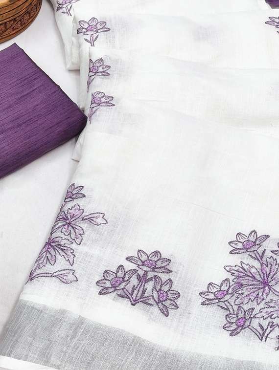 women solid with work embroidered saree with blouse - 22143625 -  Standard Image - 3