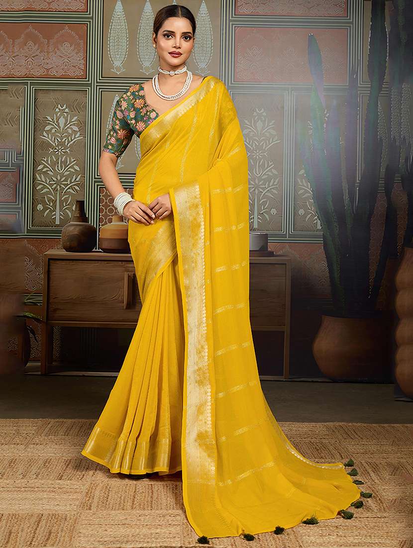 women striped bordered saree with blouse - 22143638 -  Zoom Image - 0