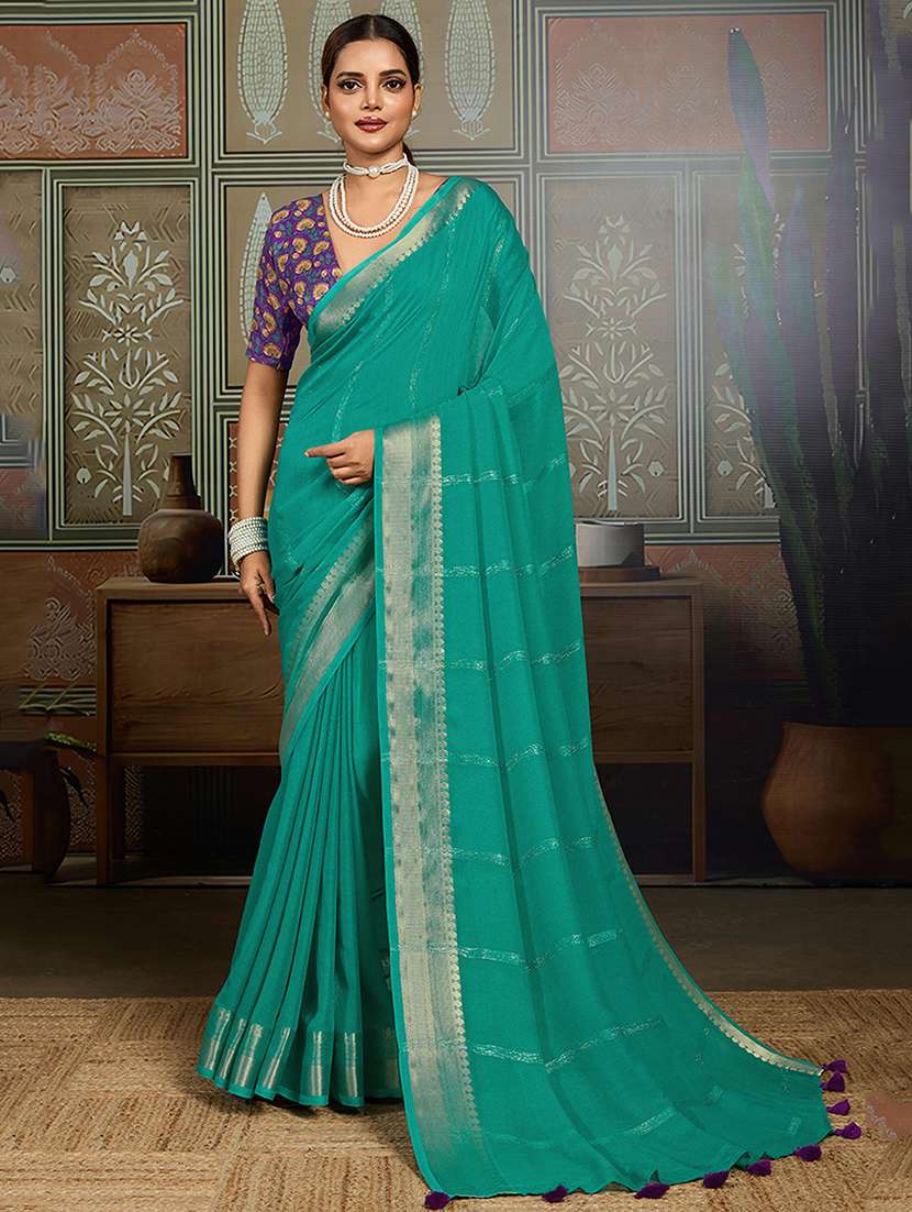 women striped bordered saree with blouse