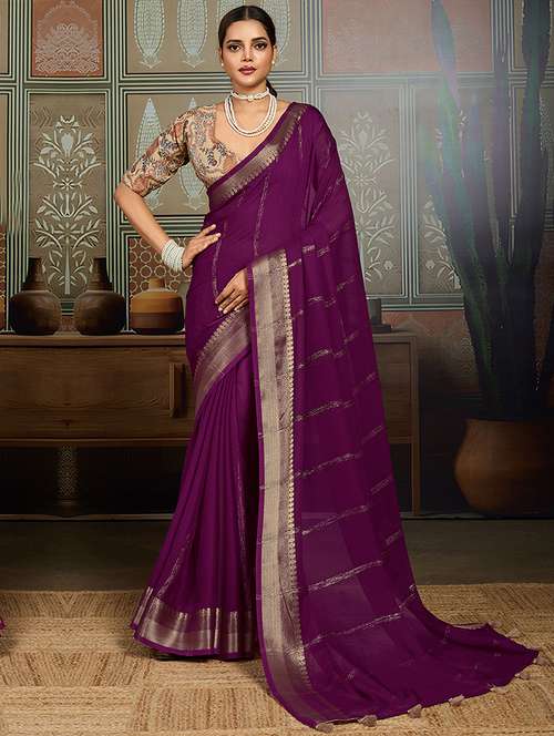 women striped bordered saree with blouse - 22143643 -  Standard Image - 0