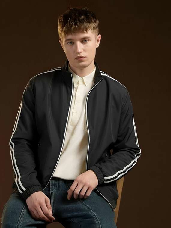 men taped long sleeve windcheater bomber jacket