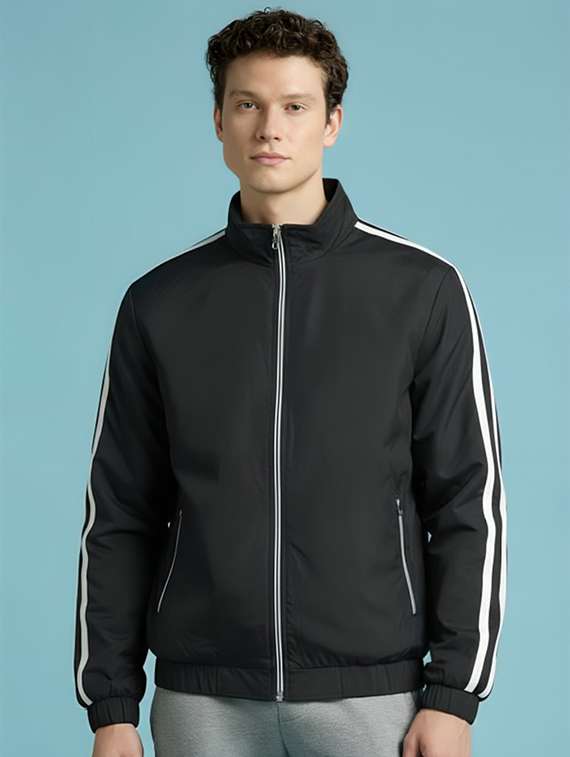men taped long sleeve windcheater bomber jacket
