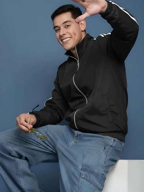 men taped long sleeve lightweight bomber jacket - 22143662 -  Standard Image - 0