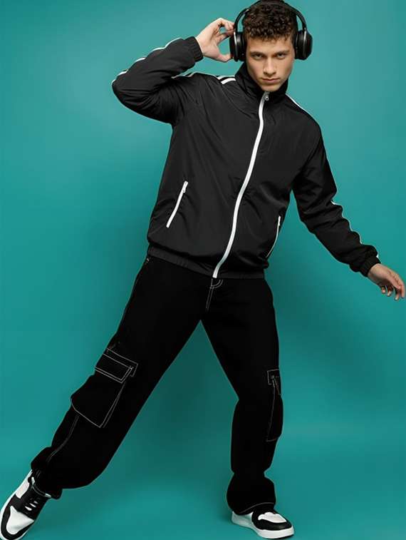 men taped long sleeve lightweight bomber jacket - 22143663 -  Standard Image - 3